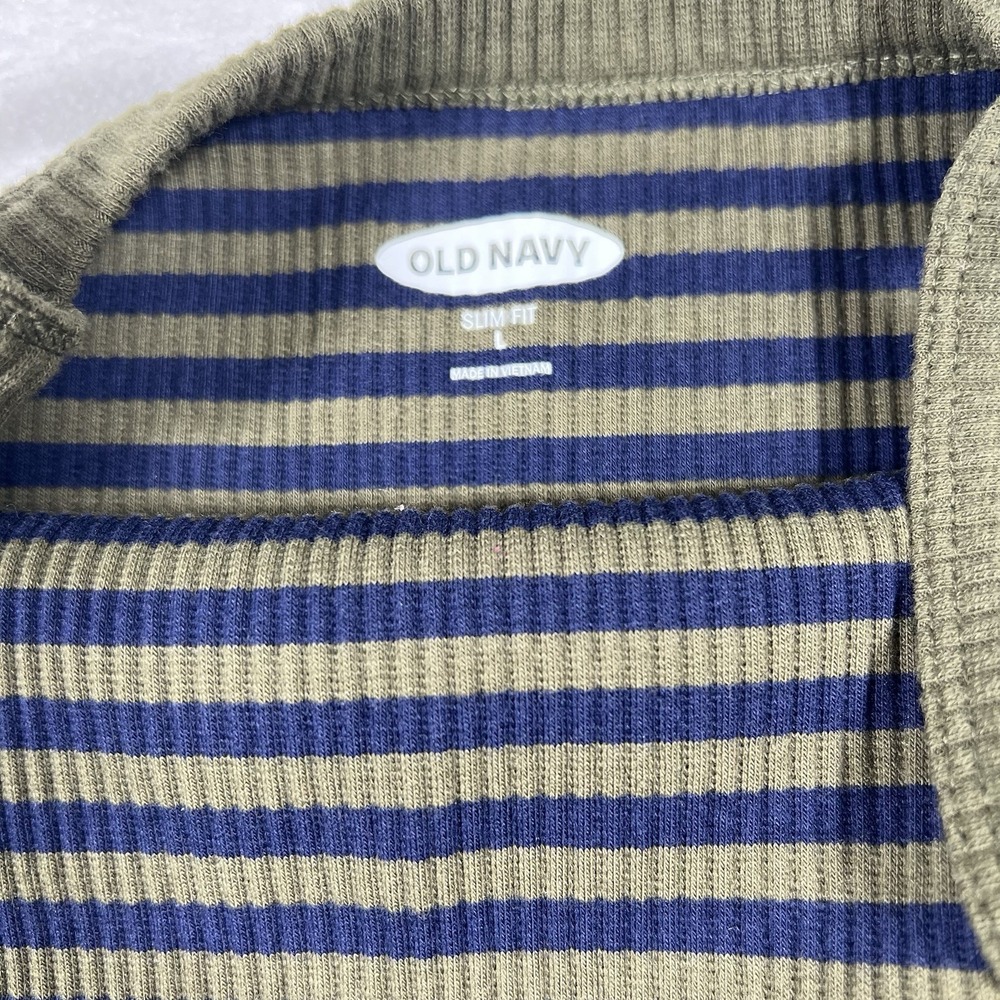 Old Navy Women Green Blue Striped Rib-Knit Tank Top Large‎ Slim Fit Stretch Y2K